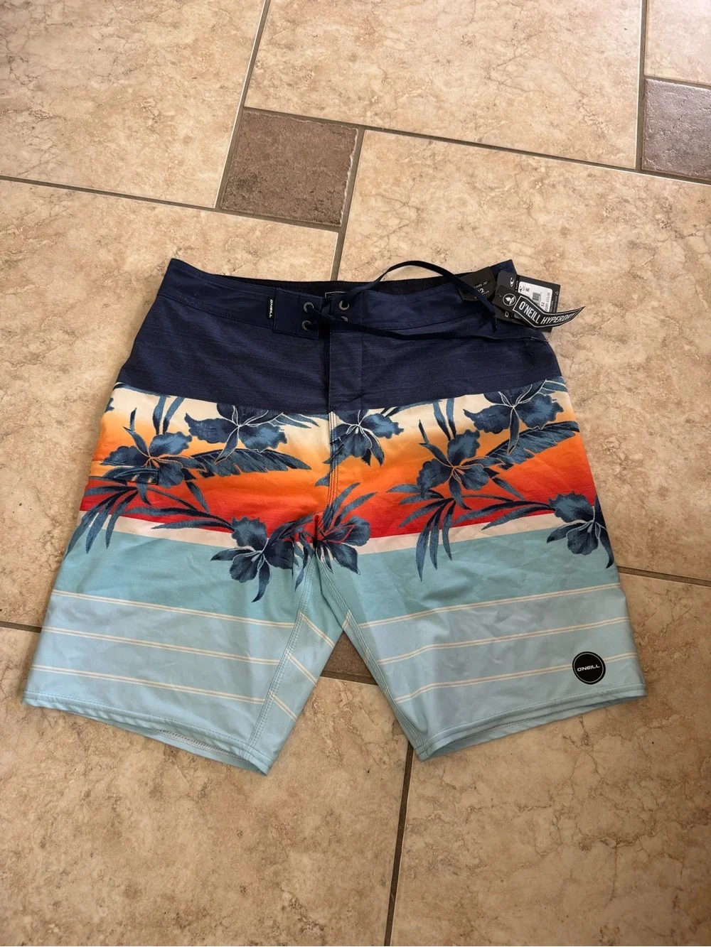 O'Neill Navy Blue Stretch Boardshorts with Subtle Teal Pattern - Picture 3 of 5
